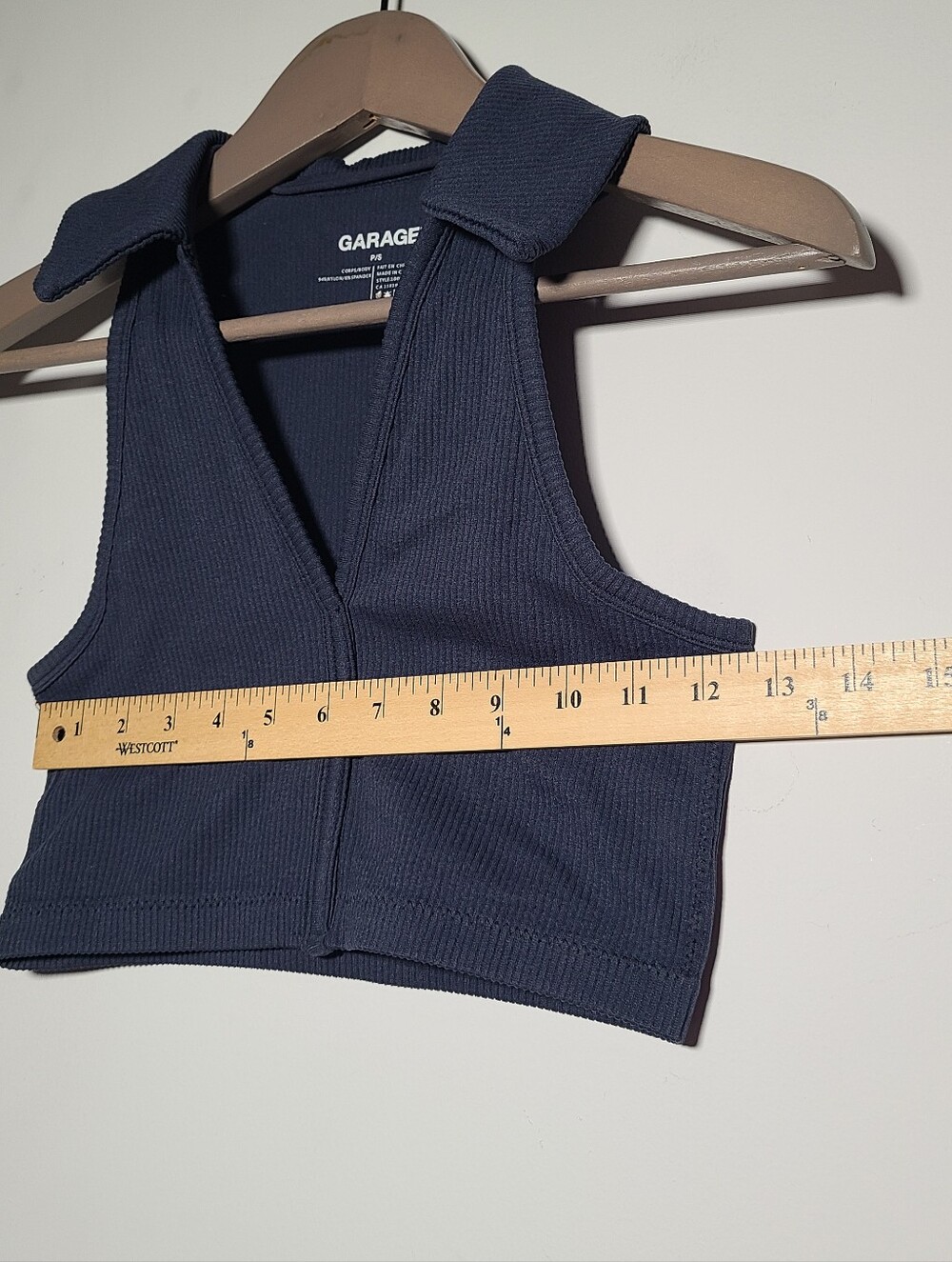Garage Navy Ribbed Collared Crop Tank Top Size P/S - Picture 2 of 7